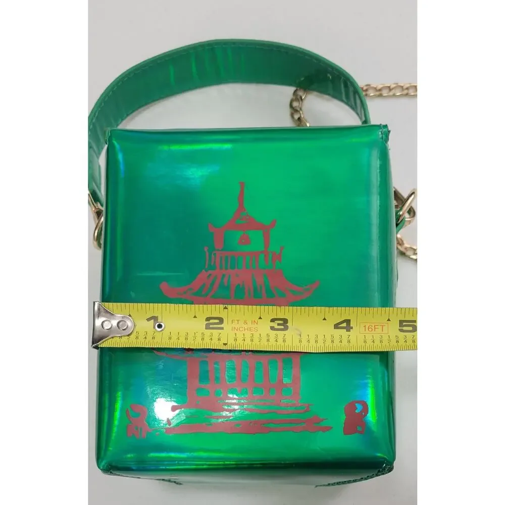 BAM Forever Green Holographic Chinese Take Out Box Novelty Crossbody Purse Bag